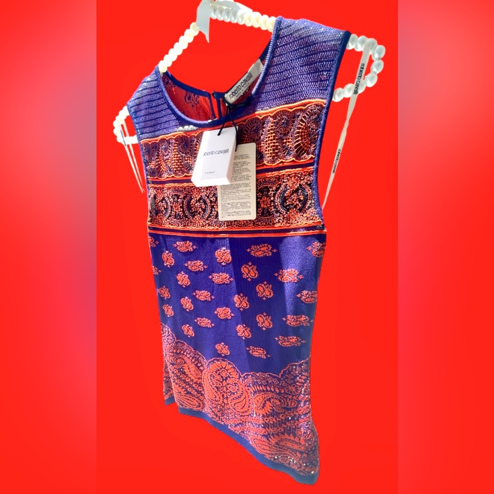 Robert Carvalli $1150. NWT Stunning Top Sz EU 38 Royal Blue & Burnt Orange - Picture 14 of 16